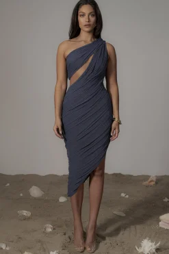 Midnight Blue Aura Shimmer Midi Dress*JLUXLABEL Fashion