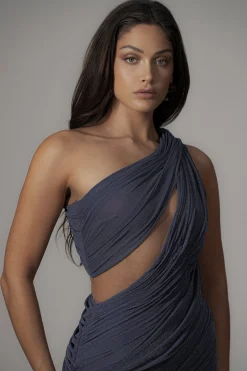 Midnight Blue Aura Shimmer Midi Dress*JLUXLABEL Fashion