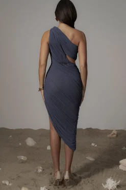 Midnight Blue Aura Shimmer Midi Dress*JLUXLABEL Fashion