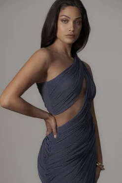 Midnight Blue Aura Shimmer Midi Dress*JLUXLABEL Fashion