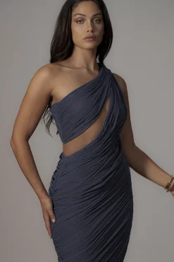 Midnight Blue Aura Shimmer Midi Dress*JLUXLABEL Fashion