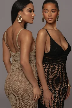 Mocha Great Escape Crochet Maxi Dress*JLUXLABEL Sale