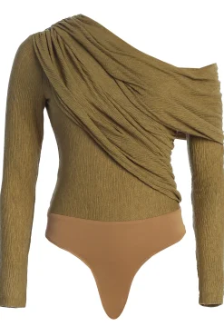 Moss Textured One Shoulder Bodysuit*JLUXLABEL Best