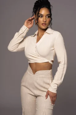 Natural Drift Away Linen Wrap Top*JLUXLABEL Clearance