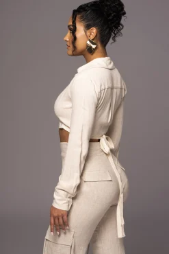 Natural Drift Away Linen Wrap Top*JLUXLABEL Clearance