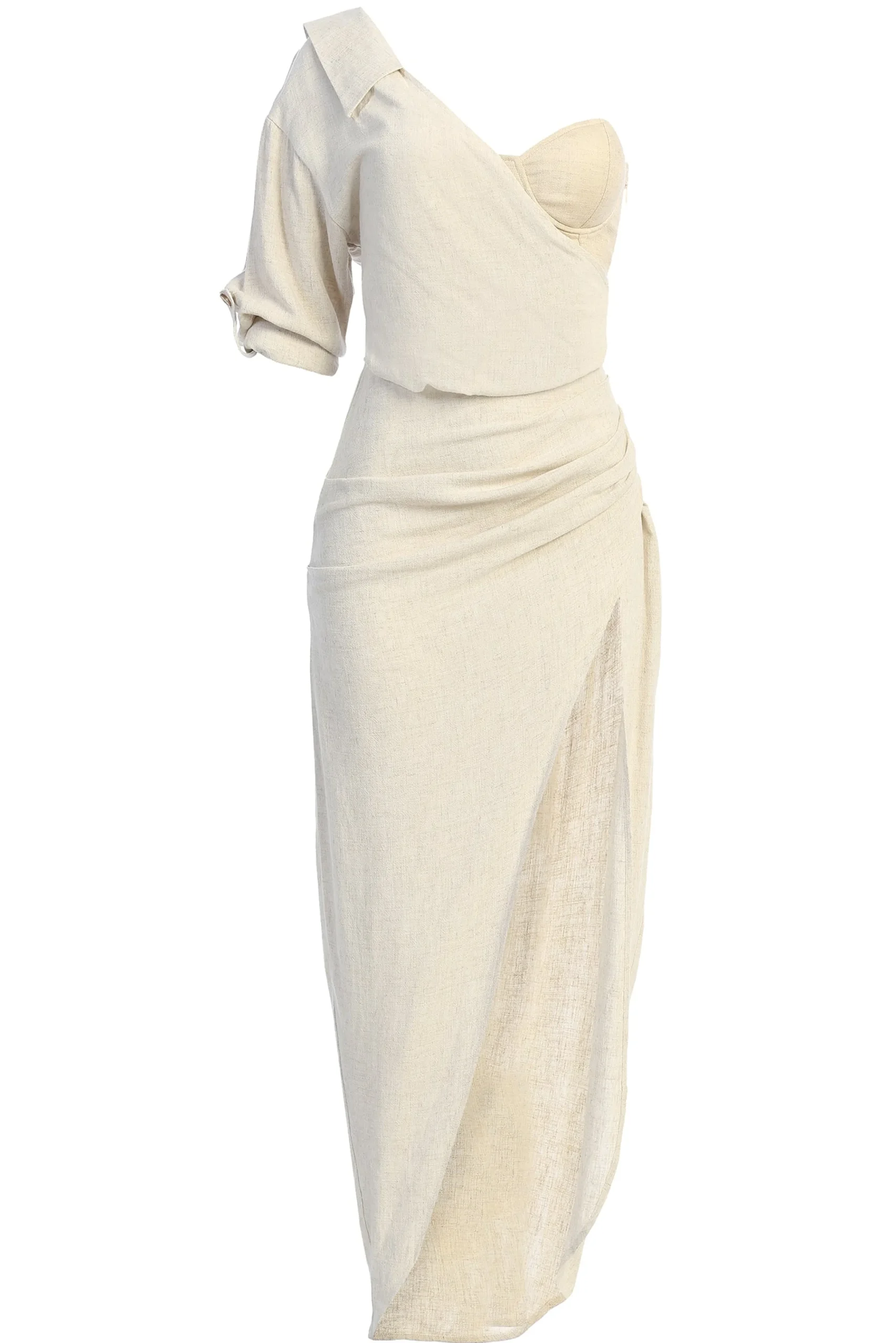 Natural Evita Linen Draped Dress*JLUXLABEL Online