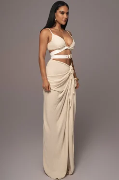 Natural Noelia Linen Slit Skirt*JLUXLABEL Clearance