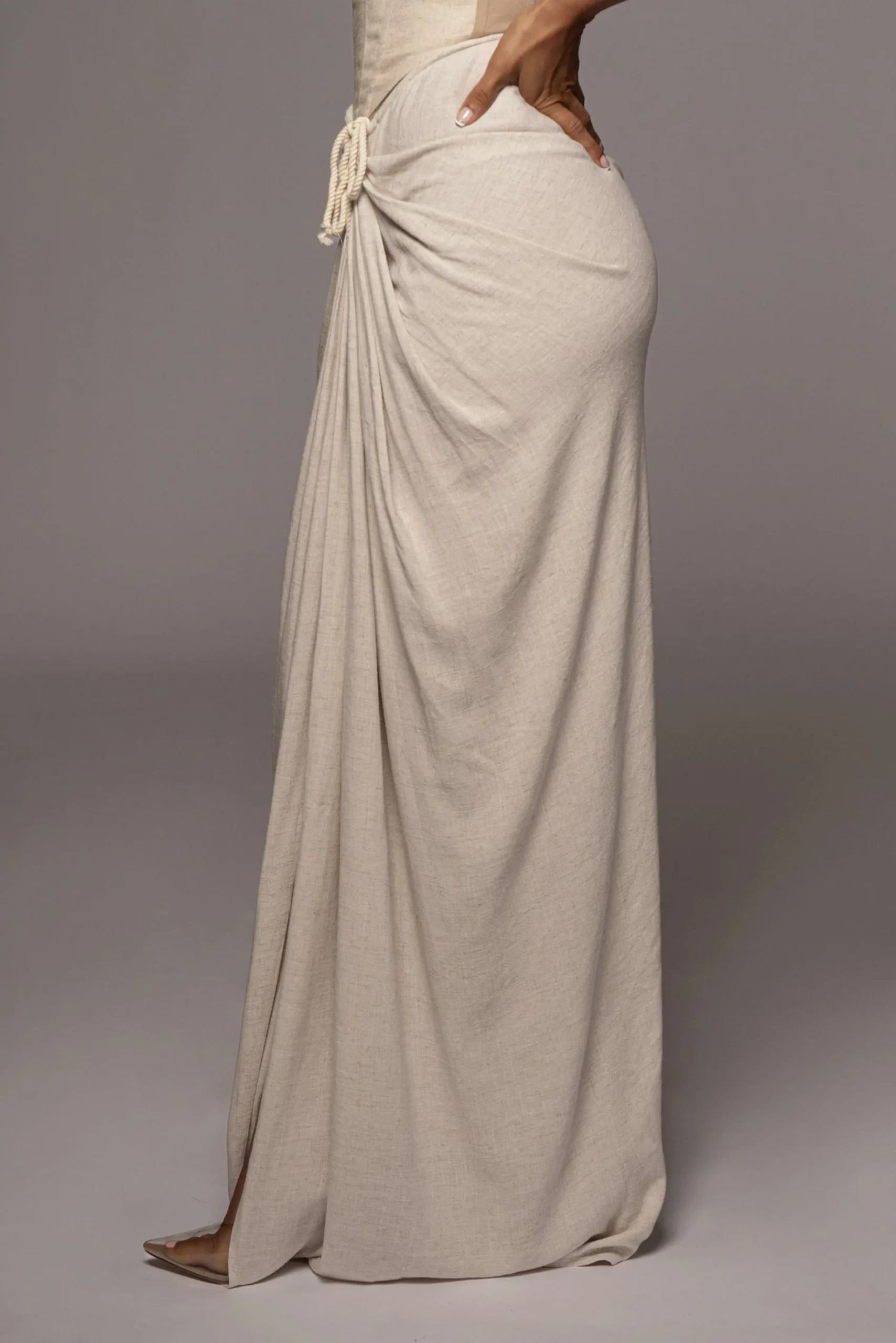 Natural Noelia Linen Slit Skirt*JLUXLABEL Clearance