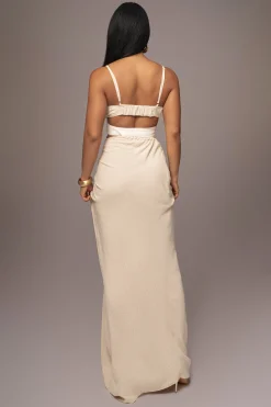 Natural Noelia Linen Slit Skirt*JLUXLABEL Clearance