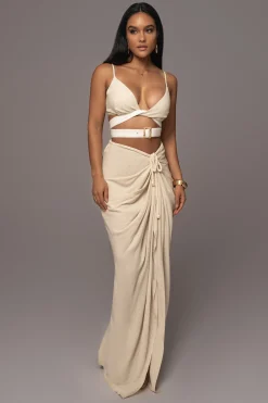 Natural Noelia Linen Slit Skirt*JLUXLABEL Clearance