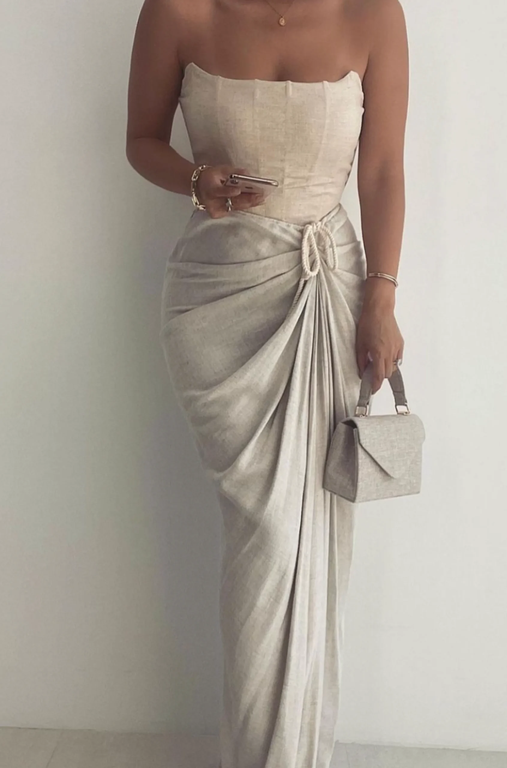 Natural Noelia Linen Slit Skirt*JLUXLABEL Clearance