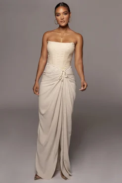 Natural Noelia Linen Slit Skirt*JLUXLABEL Clearance