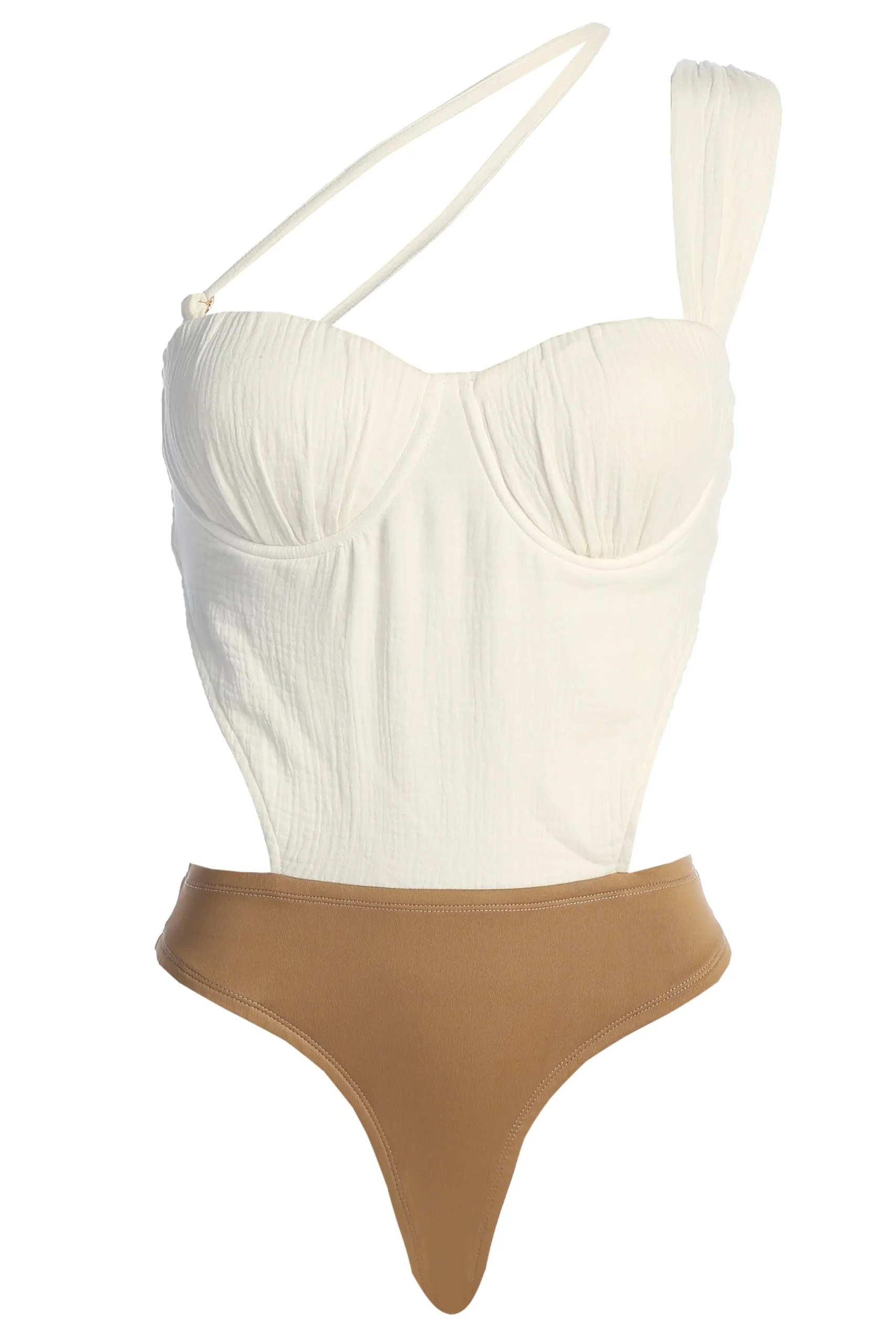 Natural Scenic One-Shoulder Linen Bodysuit*JLUXLABEL Hot