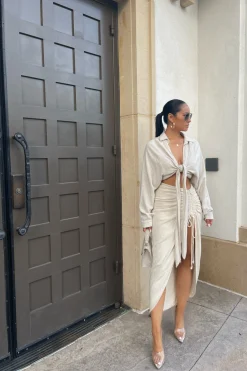 Natural Spring Ruched Linen Skirt*JLUXLABEL Outlet