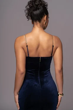 Navy JOSANNA VELVET MIDI DRESS*JLUXLABEL Clearance