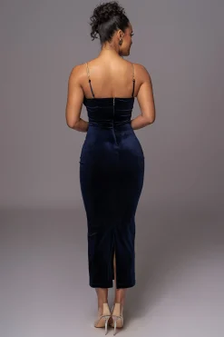 Navy JOSANNA VELVET MIDI DRESS*JLUXLABEL Clearance