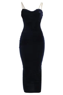 Navy JOSANNA VELVET MIDI DRESS*JLUXLABEL Clearance