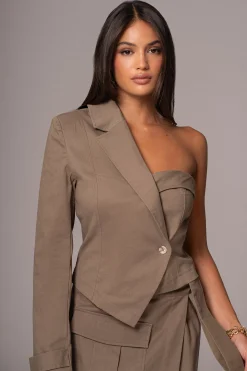 Olive Amal One Shoulder Top*JLUXLABEL Clearance