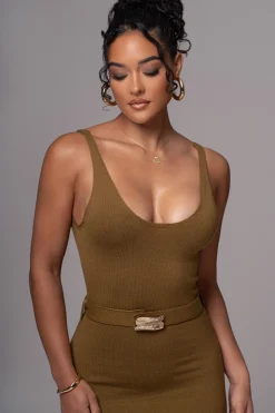 Olive Belted Envy Midi Dress*JLUXLABEL Outlet