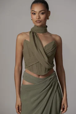 Olive Coastal Bliss Linen Bustier*JLUXLABEL Online