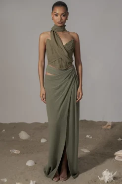 Olive Coastal Bliss Linen Bustier*JLUXLABEL Online