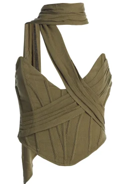 Olive Coastal Bliss Linen Bustier*JLUXLABEL Online