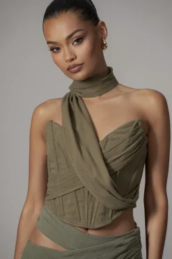 Olive Coastal Bliss Linen Bustier*JLUXLABEL Online
