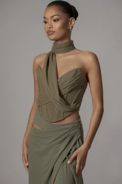 Olive Coastal Bliss Linen Bustier*JLUXLABEL Online