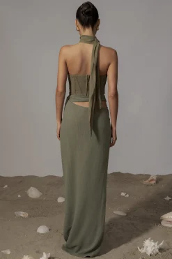 Olive Coastal Bliss Linen Bustier*JLUXLABEL Online