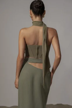 Olive Coastal Bliss Linen Bustier*JLUXLABEL Online