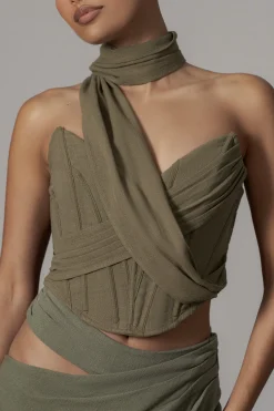 Olive Coastal Bliss Linen Bustier*JLUXLABEL Online