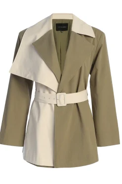Olive Color Block Summit Belted Jacket*JLUXLABEL Sale