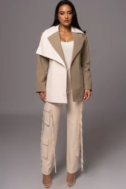 Olive Color Block Summit Belted Jacket*JLUXLABEL Sale