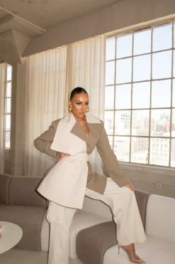 Olive Color Block Summit Belted Jacket*JLUXLABEL Sale