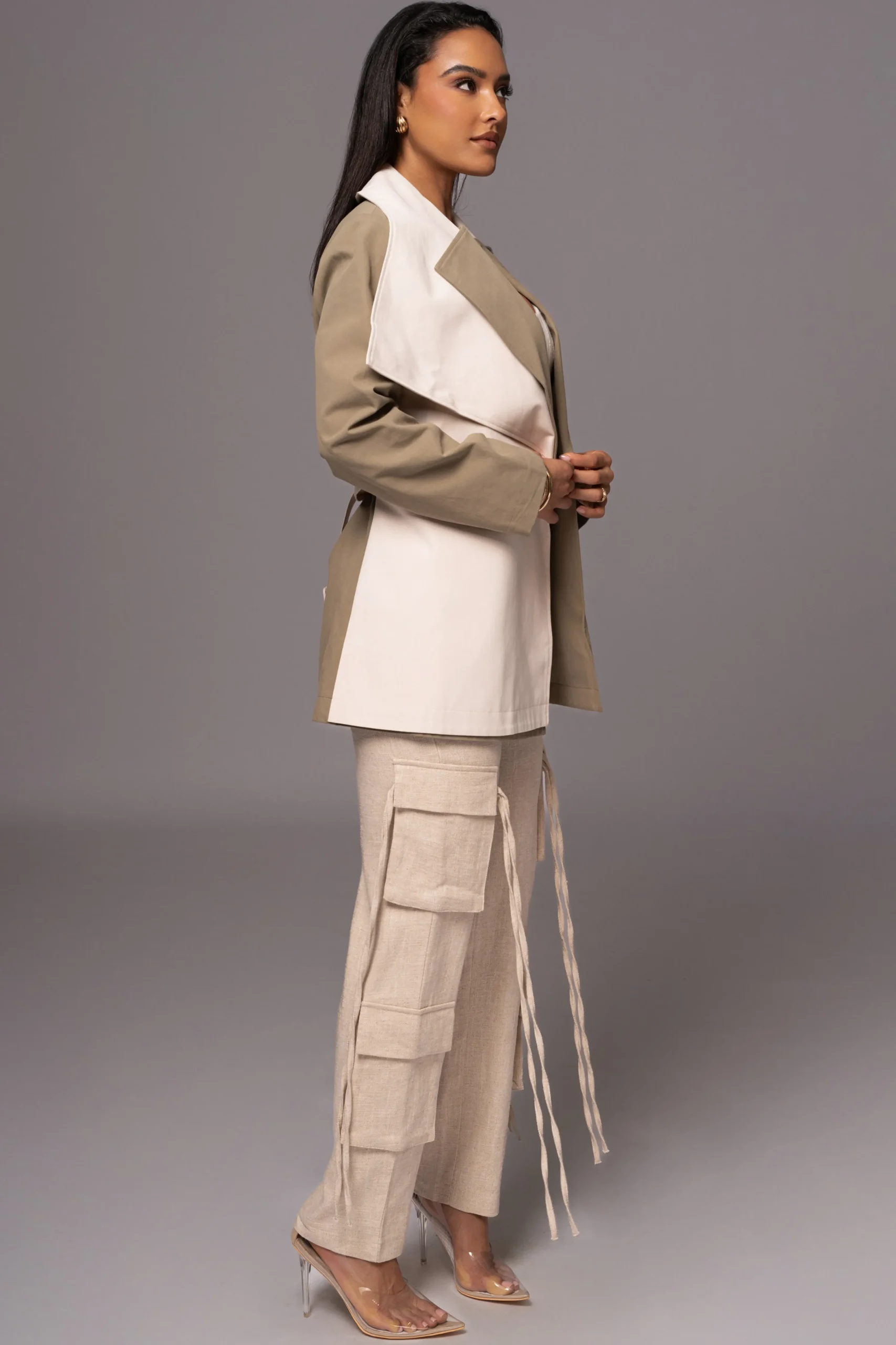 Olive Color Block Summit Belted Jacket*JLUXLABEL Sale