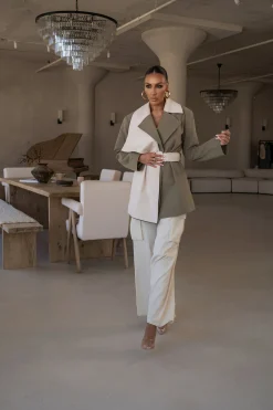 Olive Color Block Summit Belted Jacket*JLUXLABEL Sale