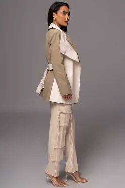 Olive Color Block Summit Belted Jacket*JLUXLABEL Sale