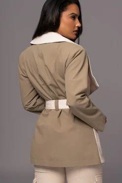 Olive Color Block Summit Belted Jacket*JLUXLABEL Sale