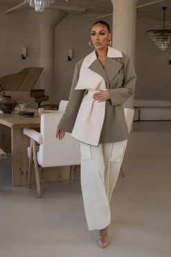 Olive Color Block Summit Belted Jacket*JLUXLABEL Sale