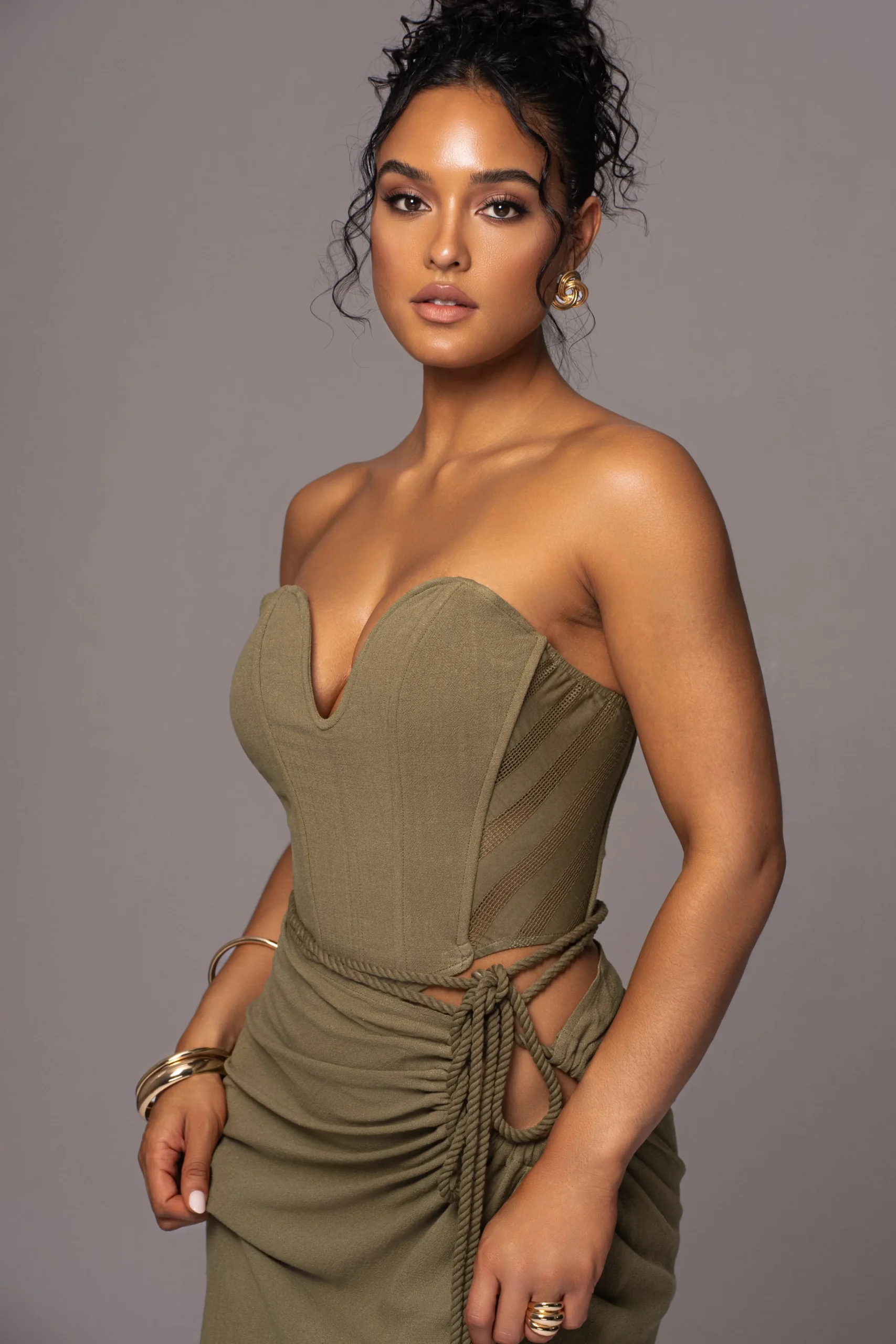 Olive Destination Linen Skirt Set*JLUXLABEL Clearance