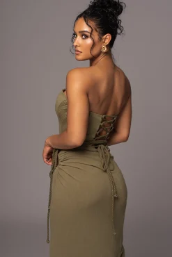 Olive Destination Linen Skirt Set*JLUXLABEL Clearance