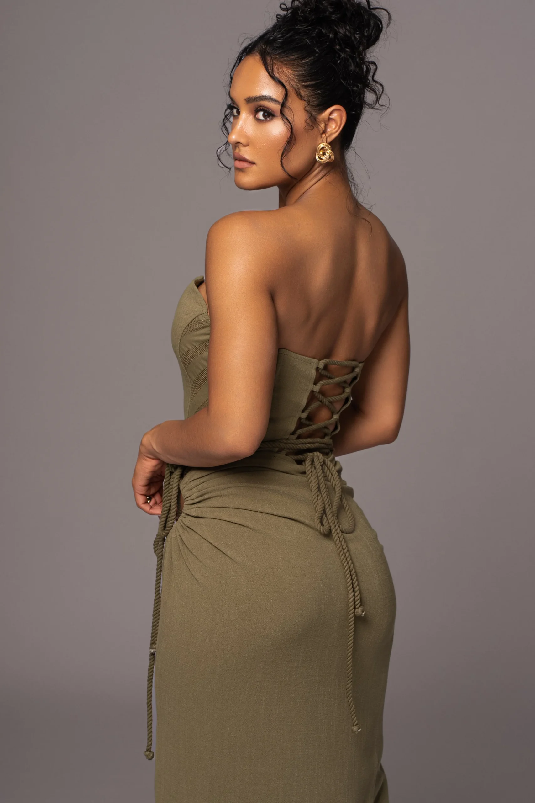 Olive Destination Linen Skirt Set*JLUXLABEL Clearance