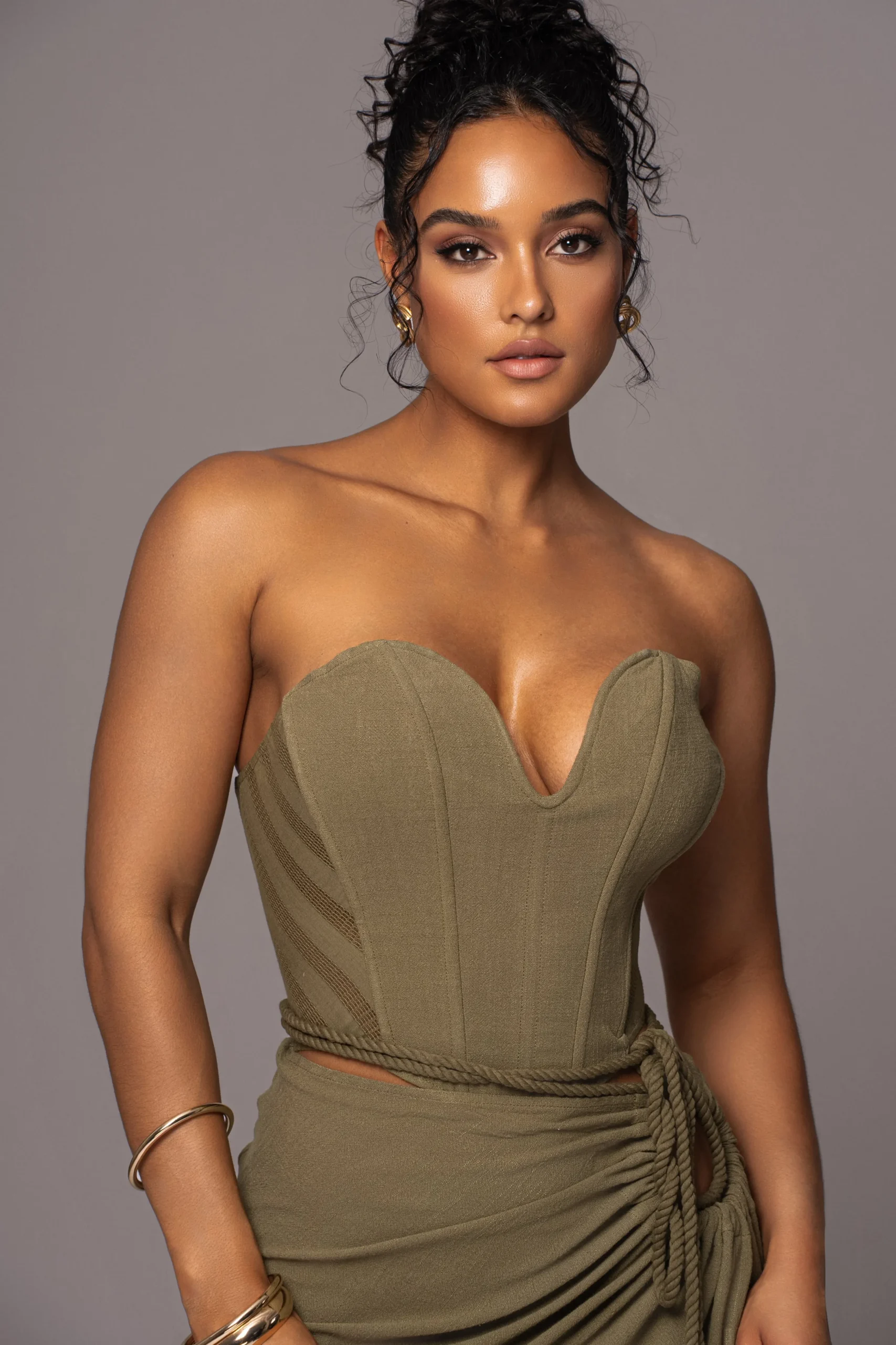 Olive Destination Linen Skirt Set*JLUXLABEL Clearance