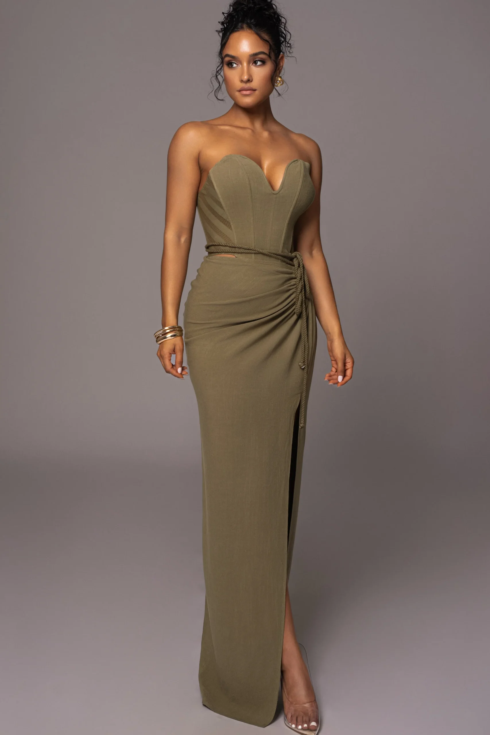 Olive Destination Linen Skirt Set*JLUXLABEL Clearance