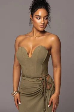 Olive Destination Linen Skirt Set*JLUXLABEL Clearance