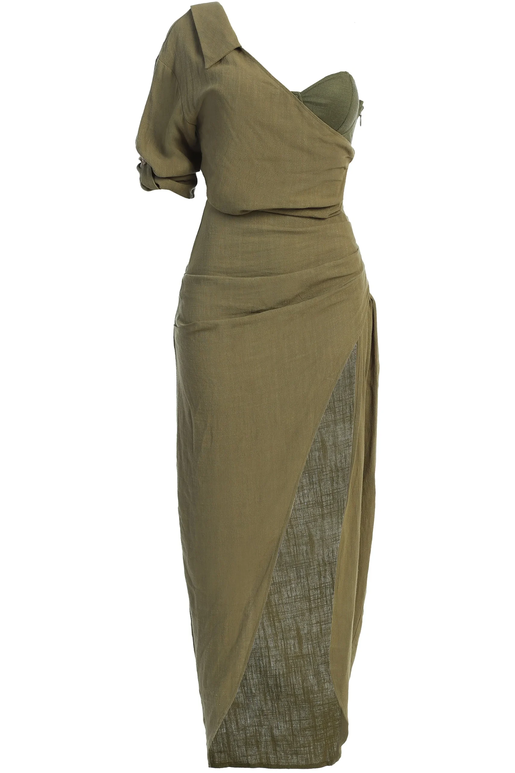 Olive Evita Linen Draped Dress*JLUXLABEL Outlet