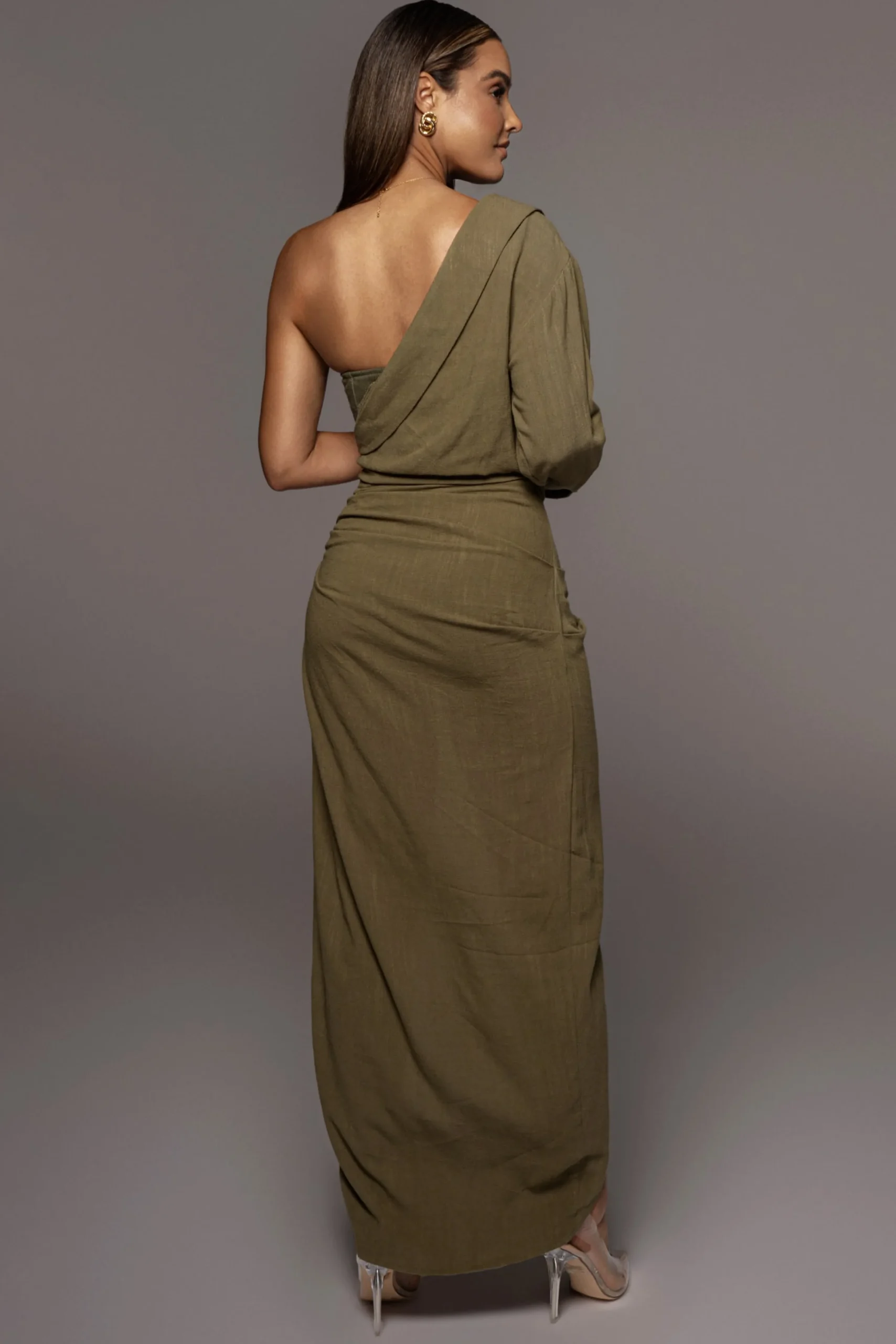Olive Evita Linen Draped Dress*JLUXLABEL Outlet