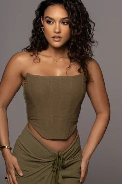 Olive Fenix Reversible Linen Corset*JLUXLABEL Fashion
