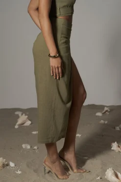 Olive Gisele Linen Slit Skirt*JLUXLABEL Hot