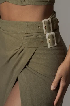 Olive Gisele Linen Slit Skirt*JLUXLABEL Hot